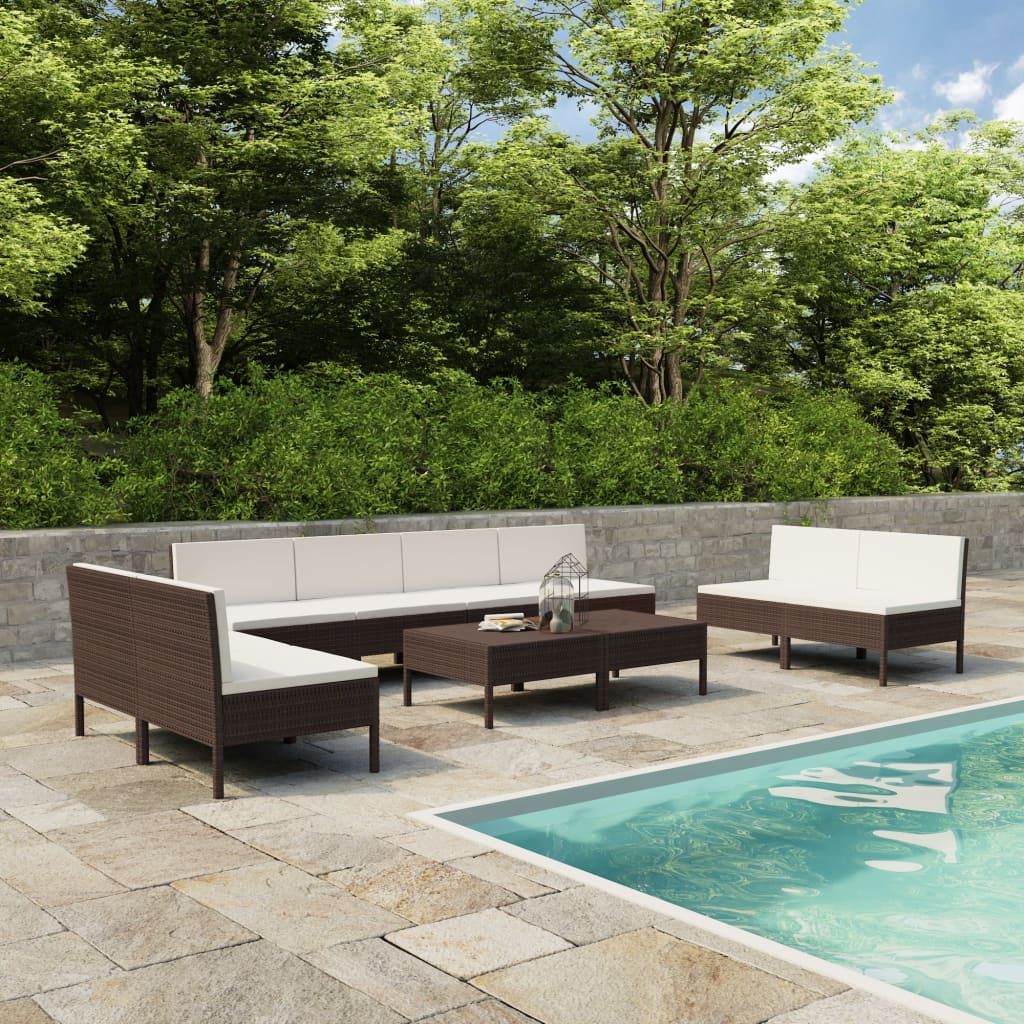 Garden Furniture Set Brown PE Rattan 10-piece set Modular