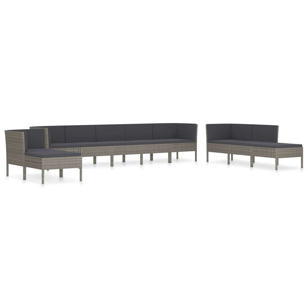 Garden Furniture Set Grey Poly Rattan, Powder-Coated Steel, Polyester