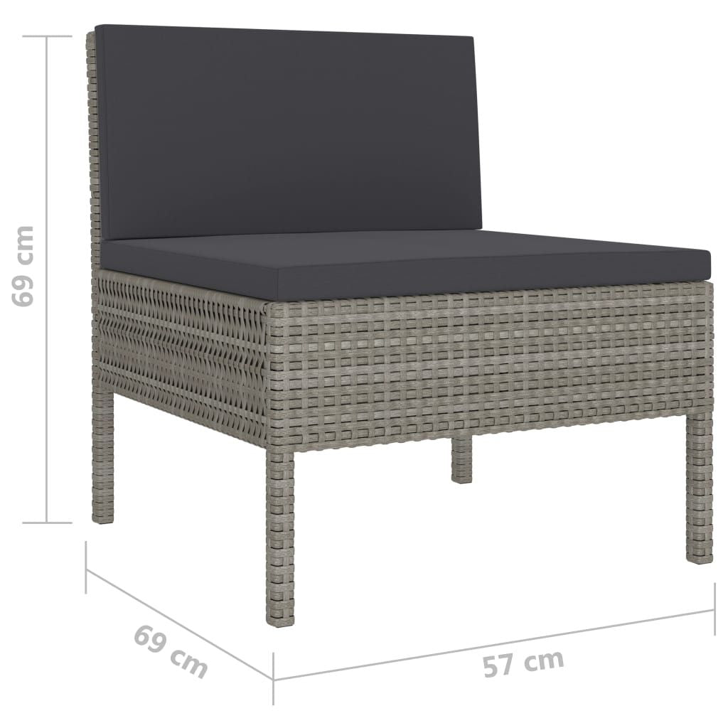 Garden Furniture Set Grey Poly Rattan, Powder-Coated Steel, Polyester