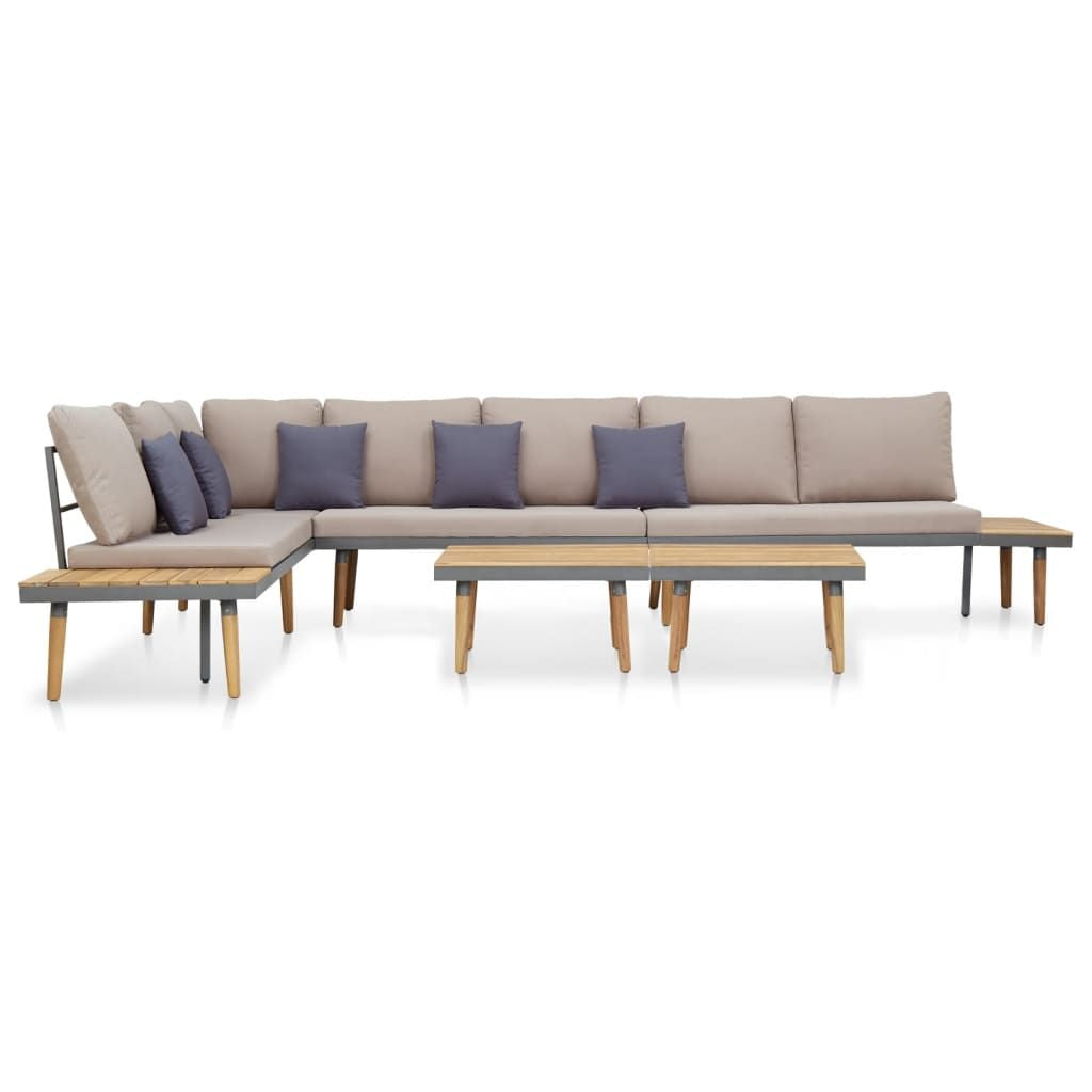 Garden Lounge Set Brown and Grey Solid Acacia Wood, Steel, Polyester