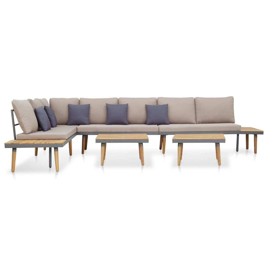 Garden Lounge Set Brown and Grey Solid Acacia Wood, Steel, Polyester