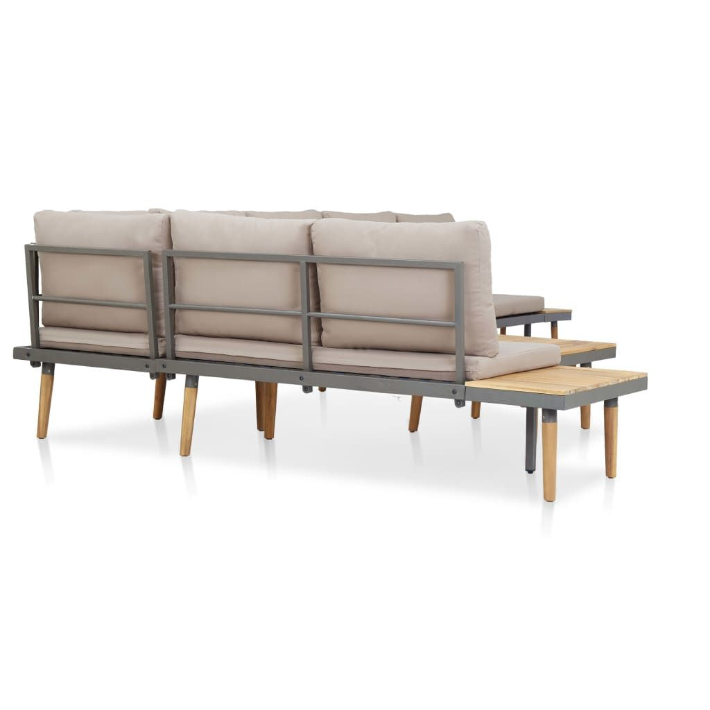 Garden Lounge Set Brown and Grey Solid Acacia Wood, Steel, Polyester