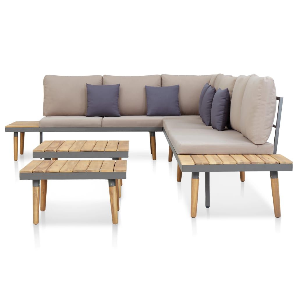 Garden Lounge Set Brown and Grey Solid Acacia Wood, Steel, Polyester