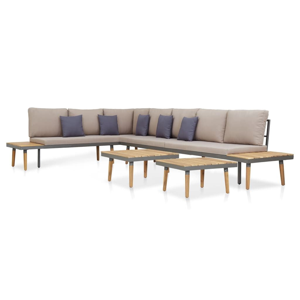 Garden Lounge Set Brown and Grey Solid Acacia Wood, Steel, Polyester