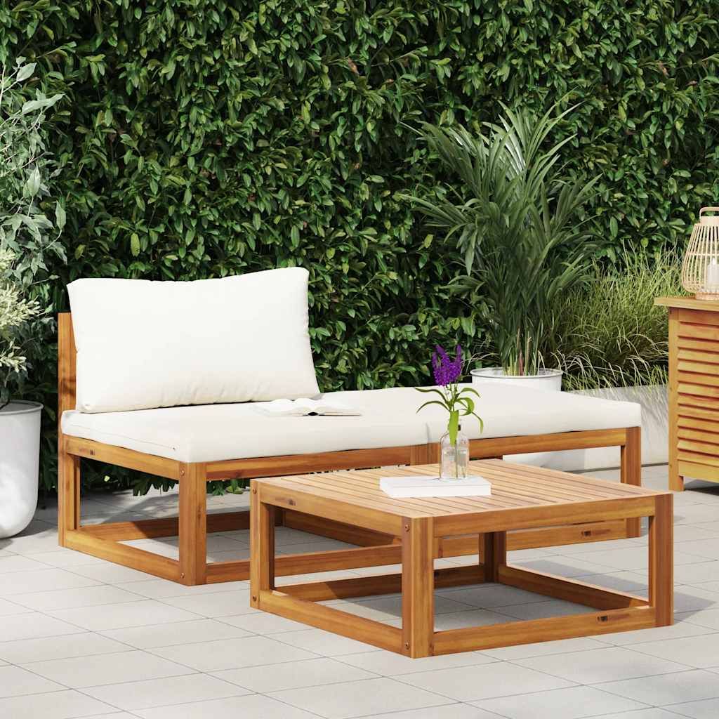 Garden Lounge Set Cream, Acacia Wood Brown