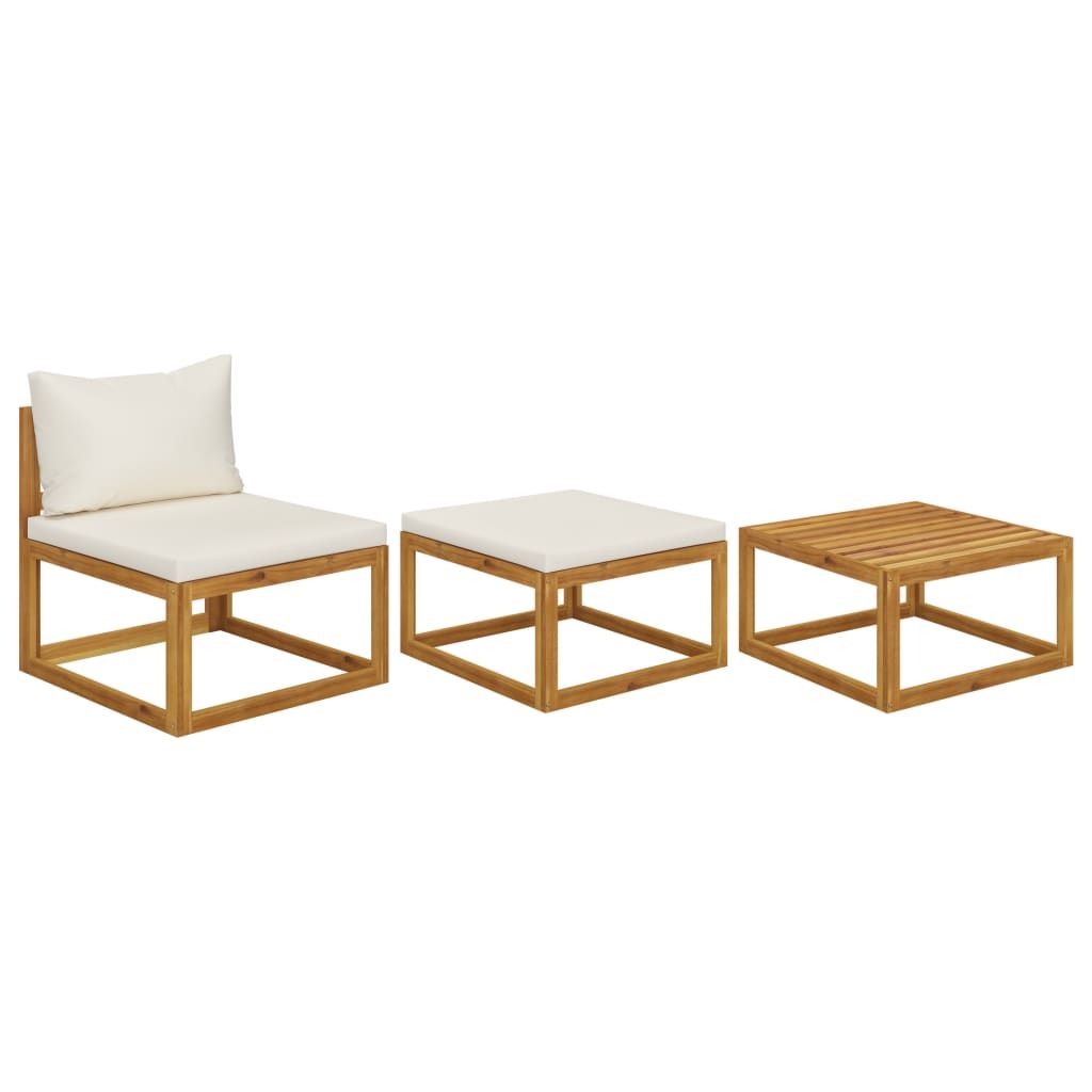 Garden Lounge Set Cream, Acacia Wood Brown