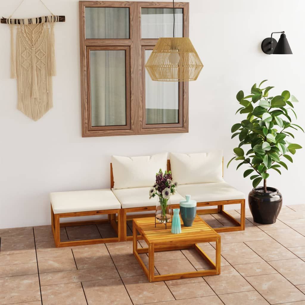 Garden Lounge Set Cream and Natural Wood