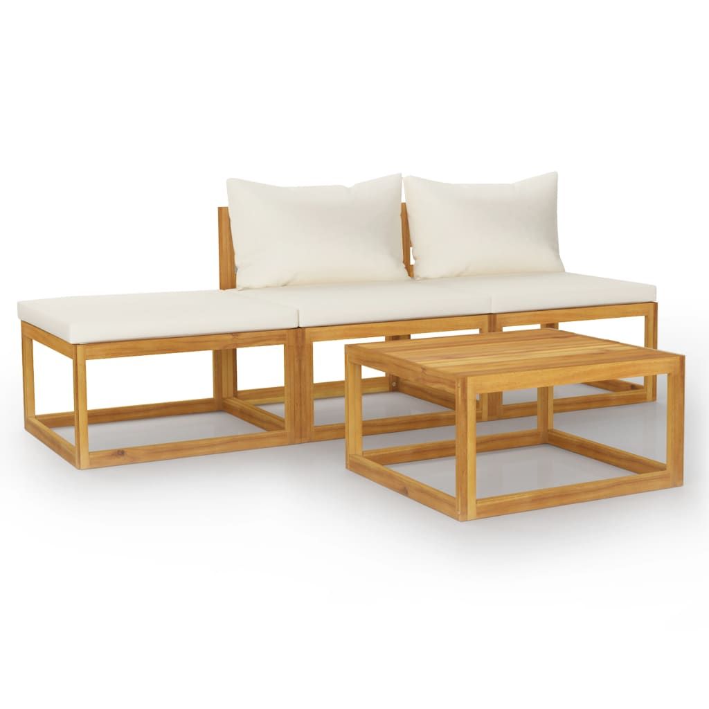 Garden Lounge Set Cream and Natural Wood