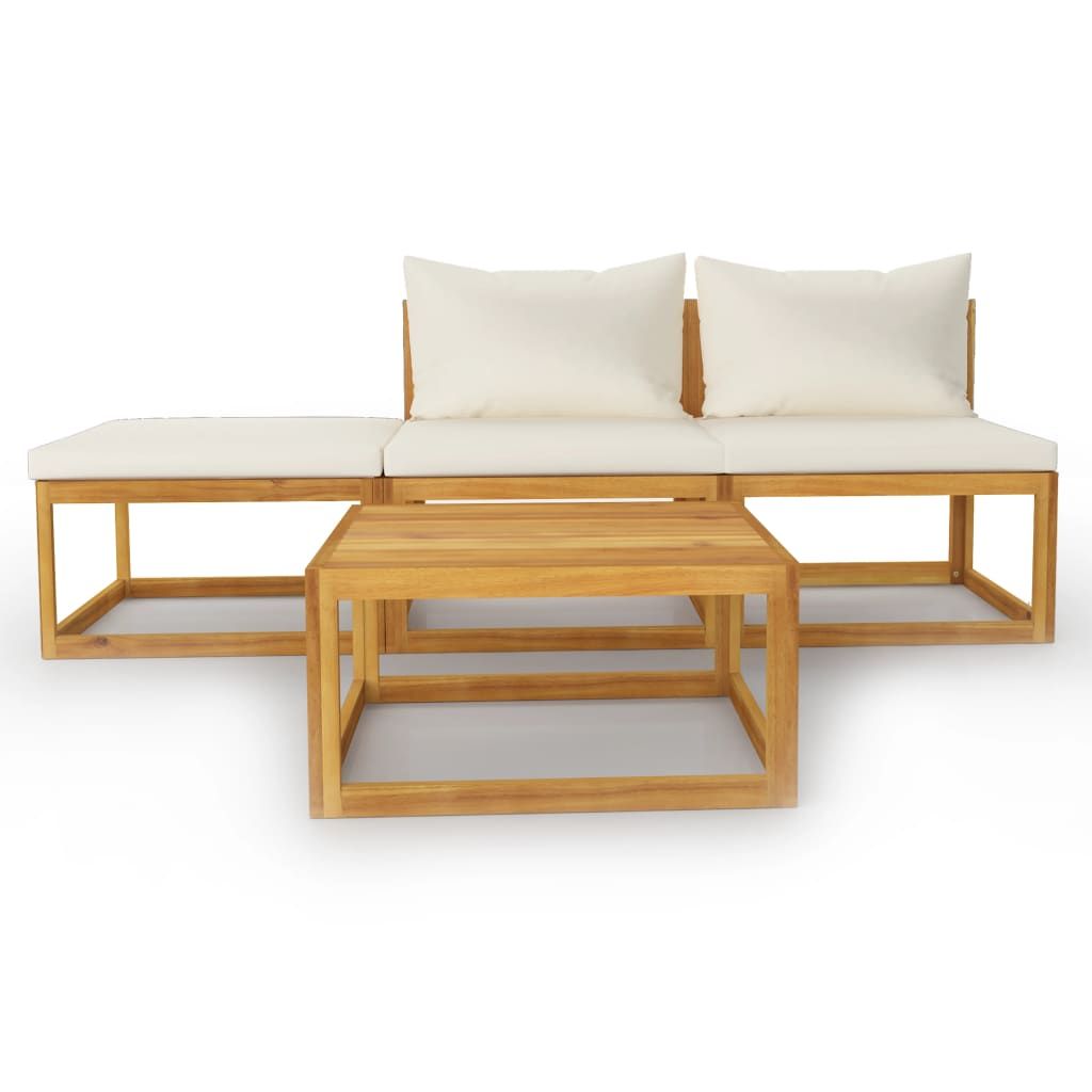 Garden Lounge Set Cream and Natural Wood
