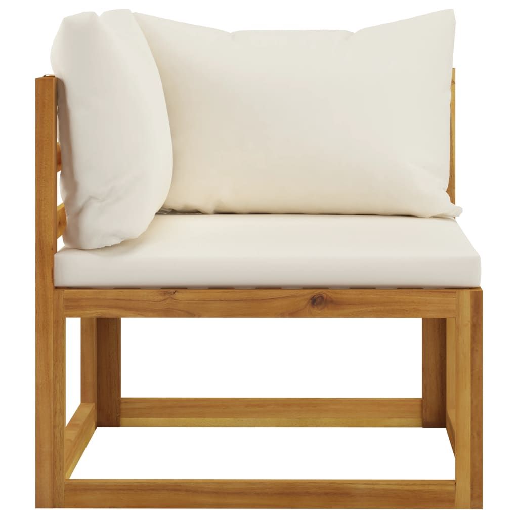 Garden Lounge Set Cream, Brown Solid acacia wood, 100% polyester