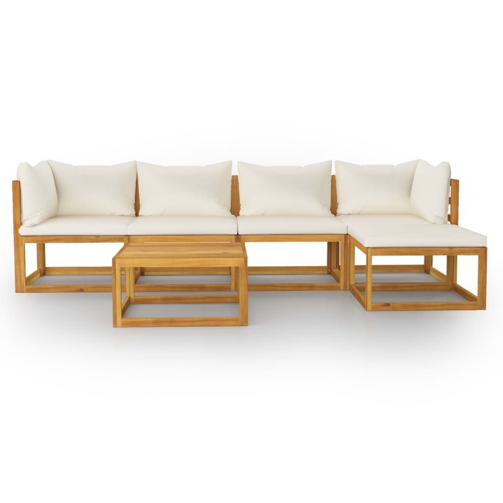 Garden Lounge Set Cream, Brown Solid acacia wood, 100% polyester
