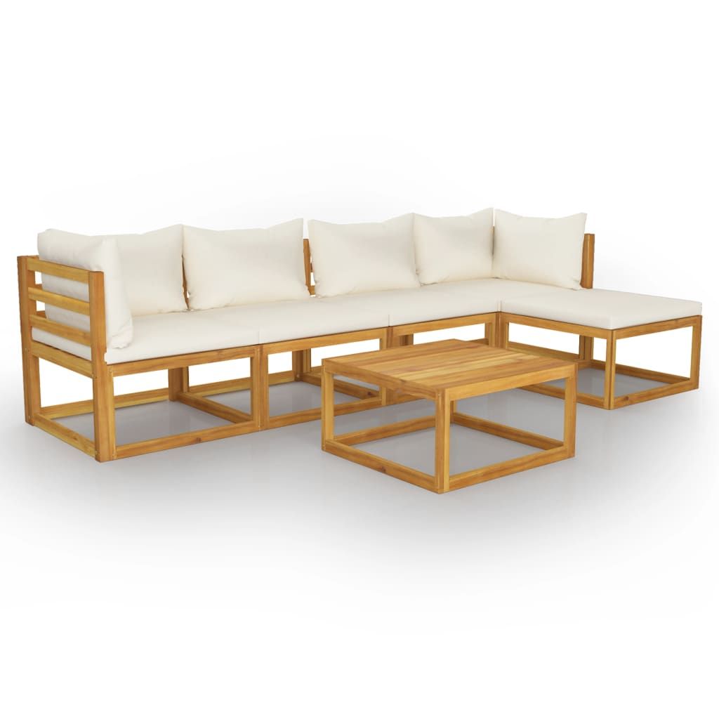 Garden Lounge Set Cream, Brown Solid acacia wood, 100% polyester