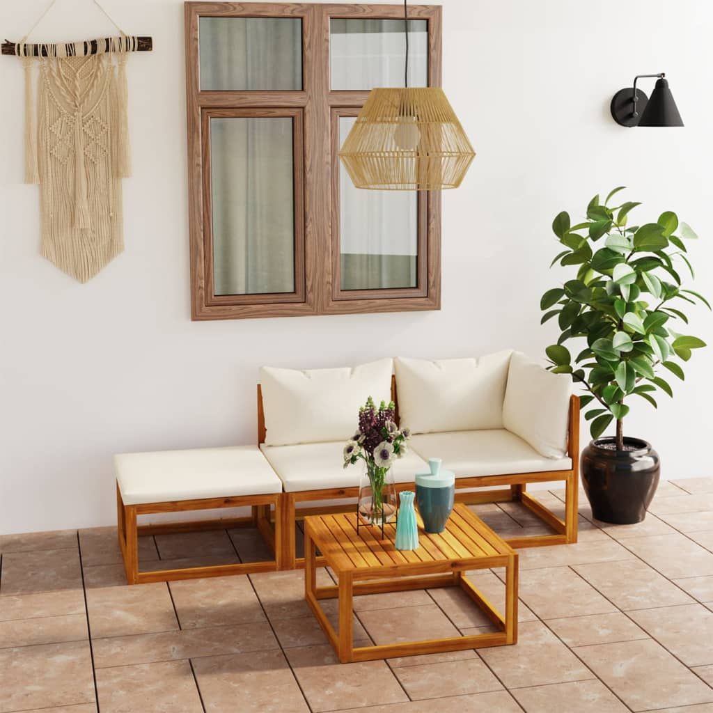 Garden Lounge Set Cream cushions, natural wood