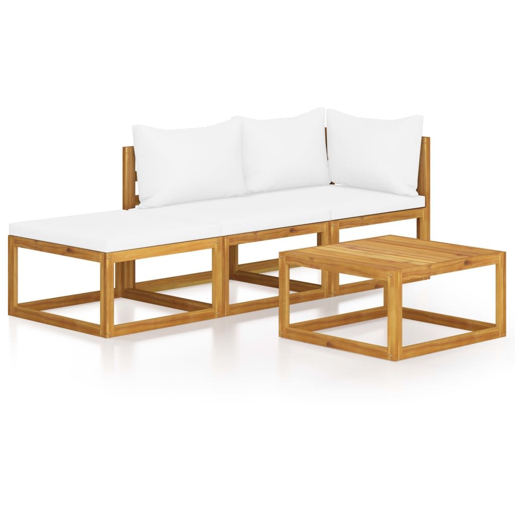 Garden Lounge Set Cream cushions, natural wood