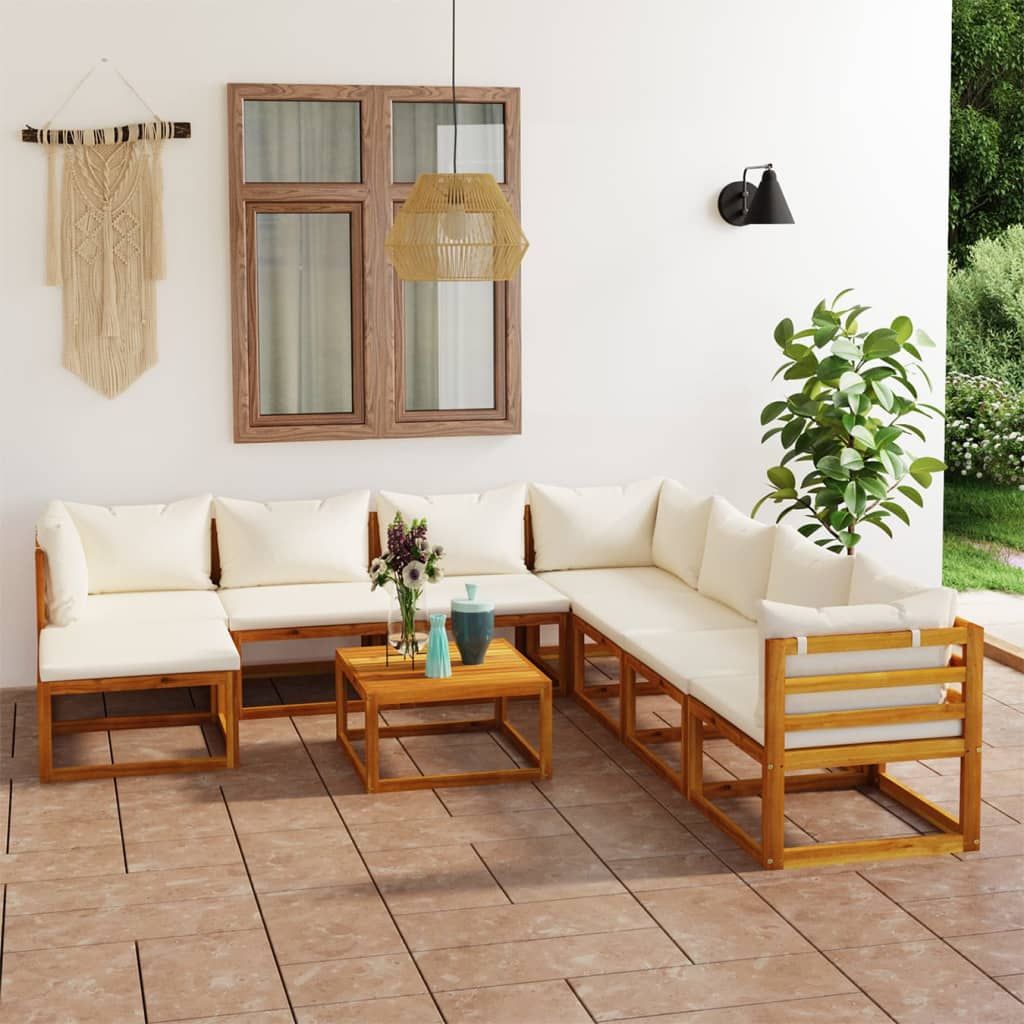 Garden Lounge Set Cream Solid acacia wood, fabric (100% polyester)