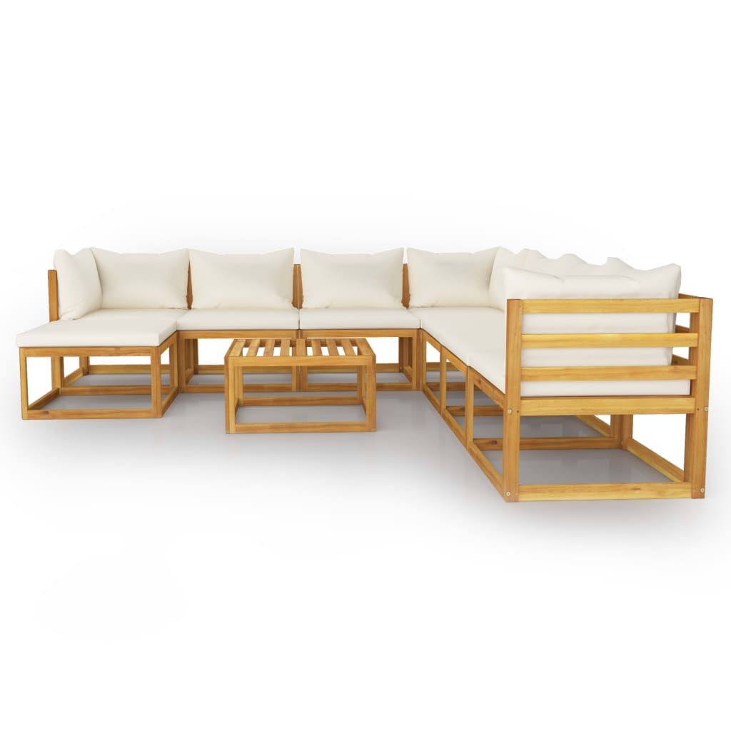 Garden Lounge Set Cream Solid acacia wood, fabric (100% polyester)