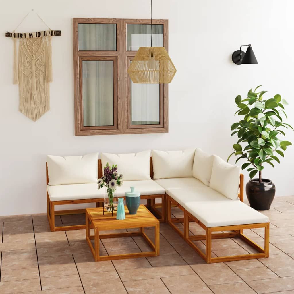 Garden Lounge Set Cream Solid Acacia Wood Medium Modular