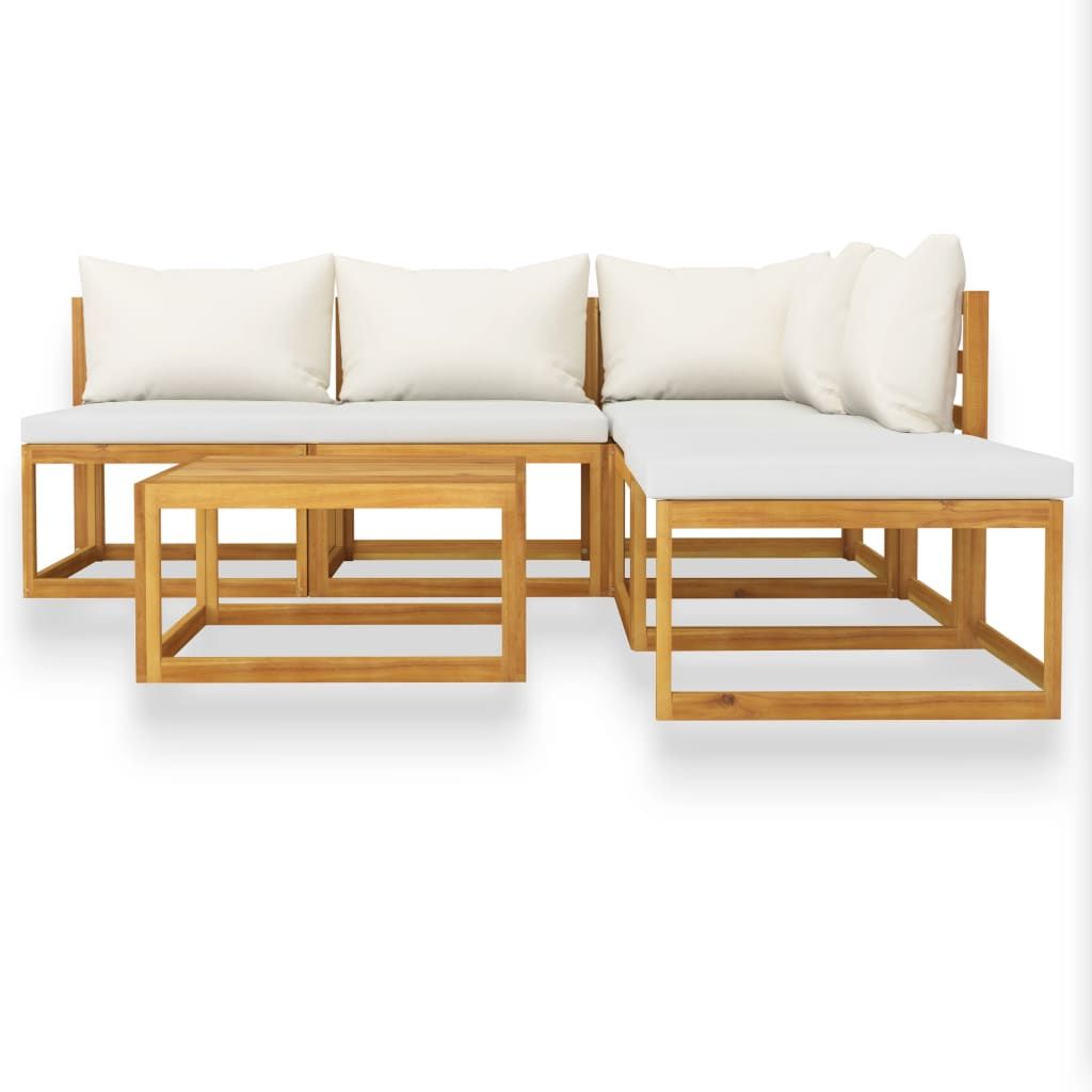 Garden Lounge Set Cream Solid Acacia Wood Medium Modular