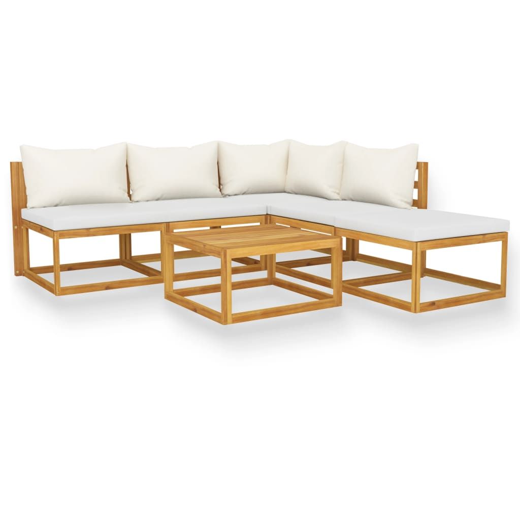 Garden Lounge Set Cream Solid Acacia Wood Medium Modular