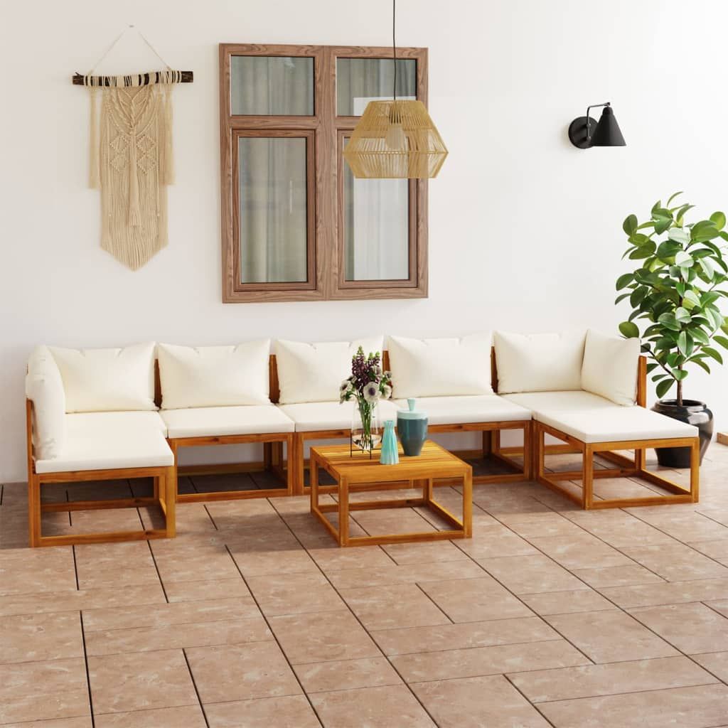 Garden Lounge Set Cream Solid acacia wood with an oiled finish