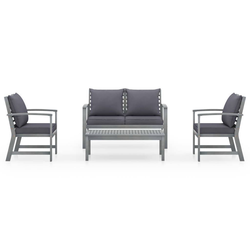 Garden Lounge Set Grey Solid Acacia Wood Medium Hardwood