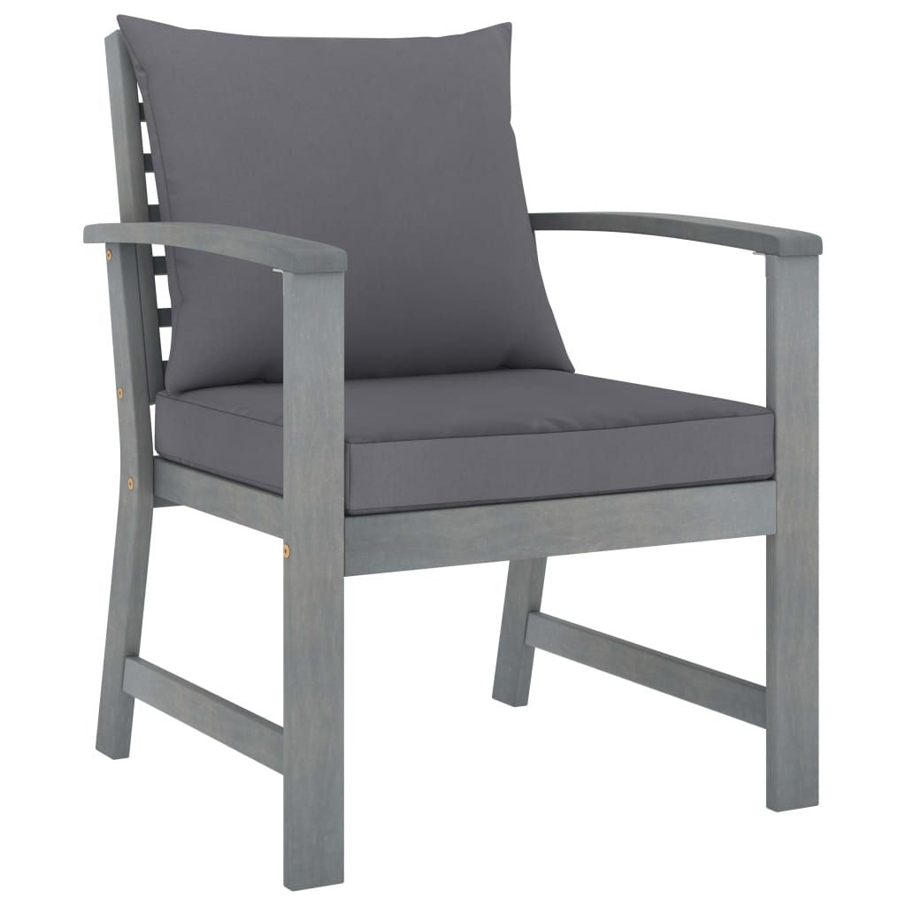 Garden Lounge Set Grey Solid Acacia Wood Medium Hardwood