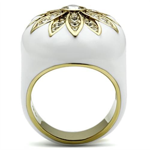 GL326 - IP Gold(Ion Plating) Brass Ring with Top Grade Crystal in Clear