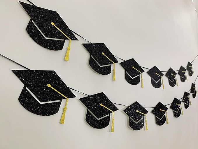 Graduation Decorations Class of 2025 Party Supplies - Graduation Grad Caps Banner (Pre-Strung)