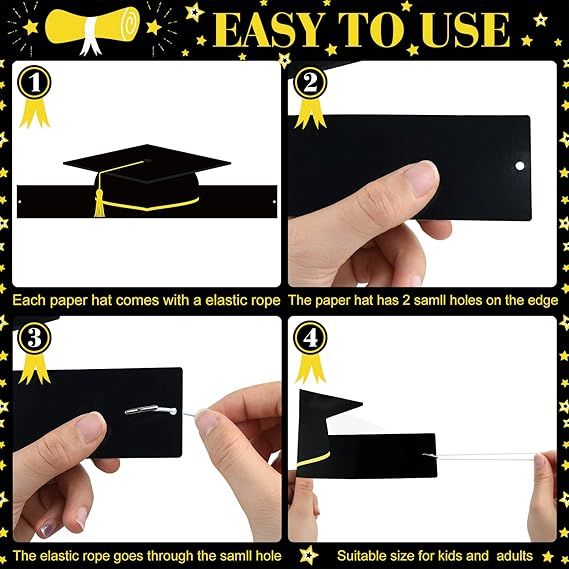 Graduation Paper Cap Class of 2025 Adjustable Graduation Cap Paper Hat Grad Crown Headband with Elastic String