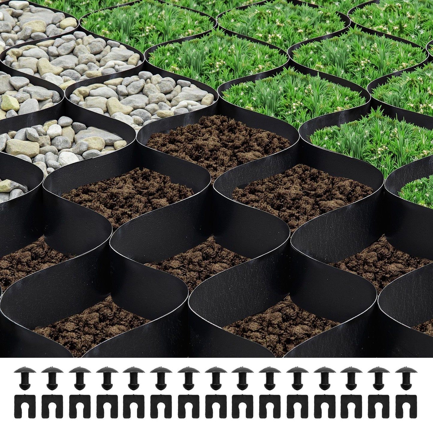 Gravel Grid, 2 Inch Depth, 26.87 x 3.94 FT / 8200 x 1200 mm, 1880 LBS Per Sq ft Grass Ground Retainer, Permeable Geo Grids Driveway Stabilization, for Garden, Patio, Walkway, RV Parking Slopes
