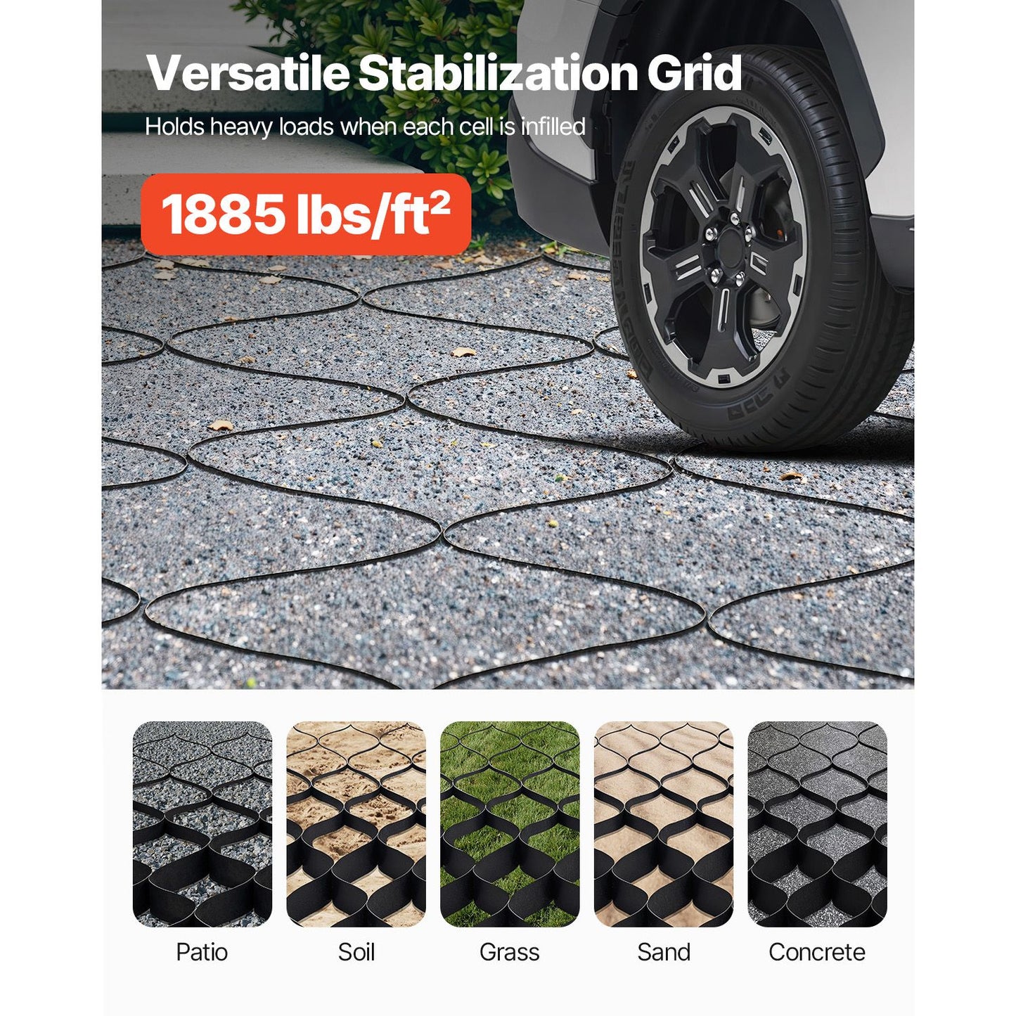Gravel Grid, 2 Inch Depth, 26.87 x 3.94 FT / 8200 x 1200 mm, 1880 LBS Per Sq ft Grass Ground Retainer, Permeable Geo Grids Driveway Stabilization, for Garden, Patio, Walkway, RV Parking Slopes