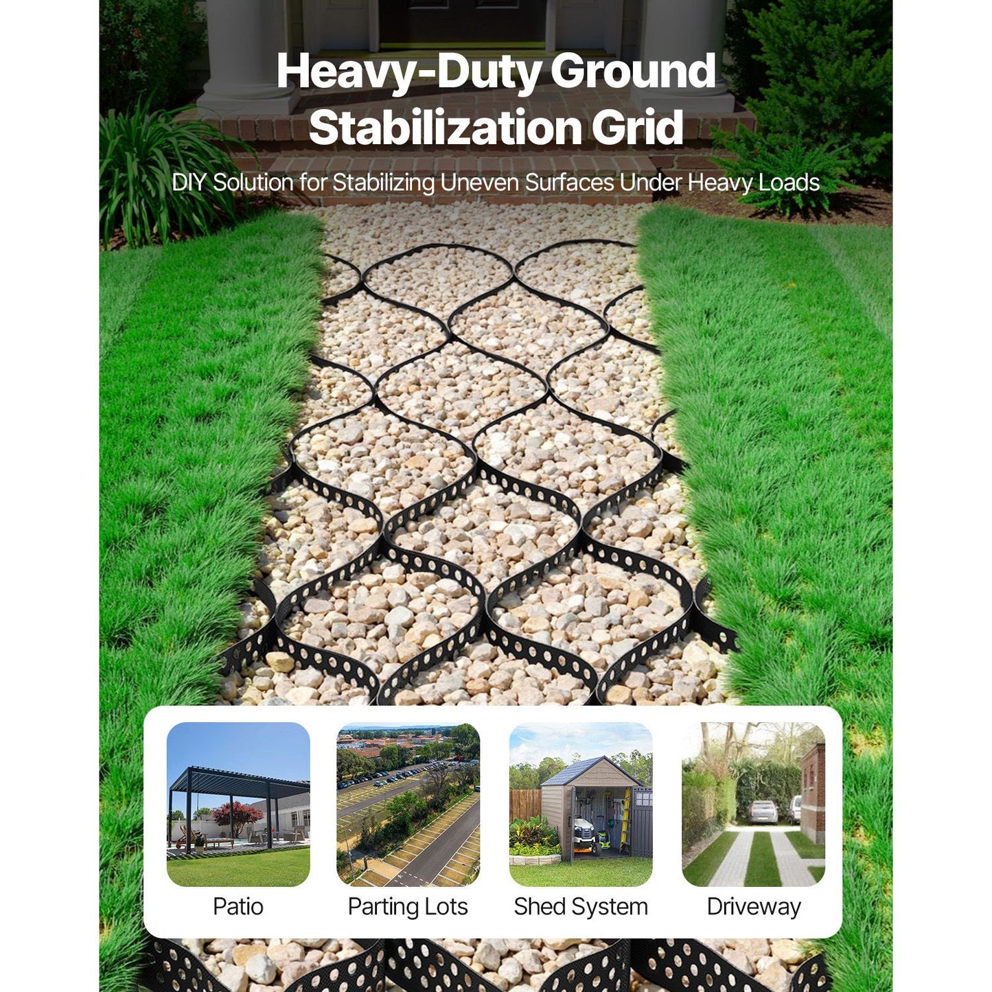 Gravel Grid, 2 Inch Depth, 32.81 x 9.84 FT / 10000 x 3000 mm, 1880 LBS Per Sq ft Grass Ground Retainer, Permeable Geo Grids Driveway Stabilization, for Garden, Patio, Walkway, RV Parking Slopes
