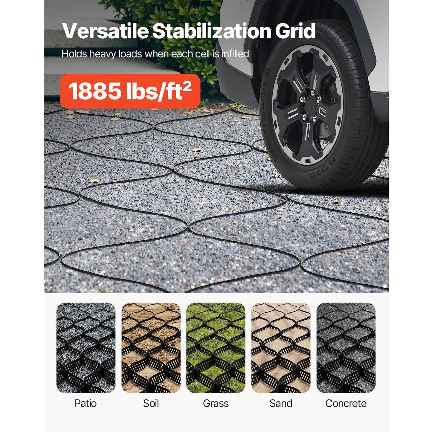 Gravel Grid, 2 Inch Depth, 32.81 x 9.84 FT / 10000 x 3000 mm, 1880 LBS Per Sq ft Grass Ground Retainer, Permeable Geo Grids Driveway Stabilization, for Garden, Patio, Walkway, RV Parking Slopes