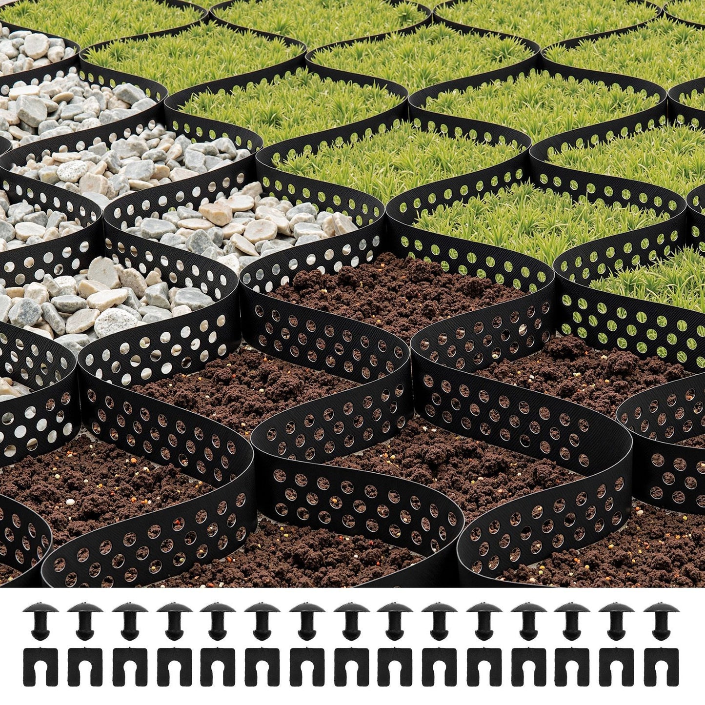 Gravel Grid, 2 Inch Depth, 32.81 x 9.84 FT / 10000 x 3000 mm, 1880 LBS Per Sq ft Grass Ground Retainer, Permeable Geo Grids Driveway Stabilization, for Garden, Patio, Walkway, RV Parking Slopes