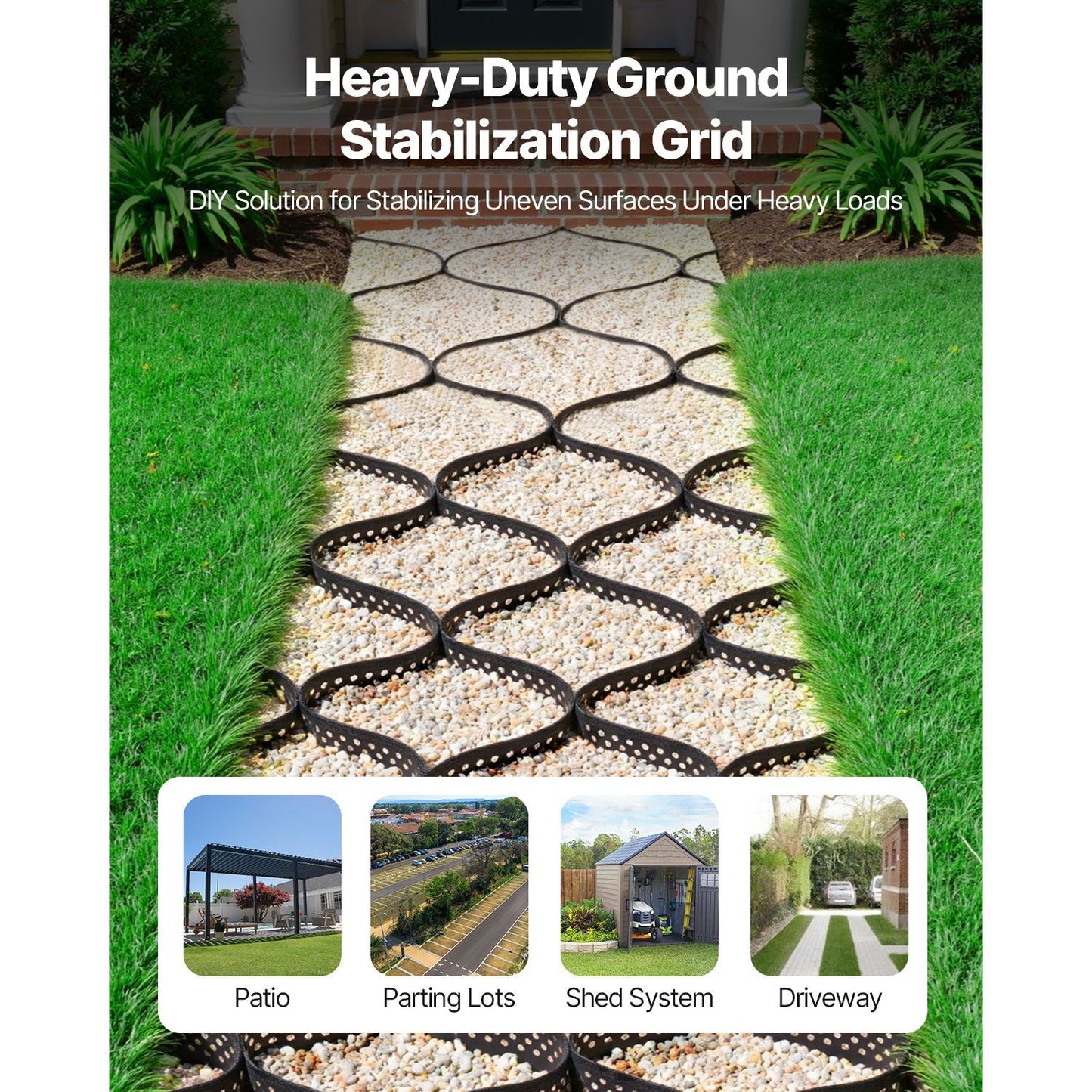 Gravel Grid, 3 Inch Depth, 24.93 x 9.52 FT / 7600 x 2900 mm, 1880 LBS Per Sq ft Grass Ground Retainer, Permeable Geo Grids Driveway Stabilization, for Garden, Patio, Walkway, RV Parking Slopes