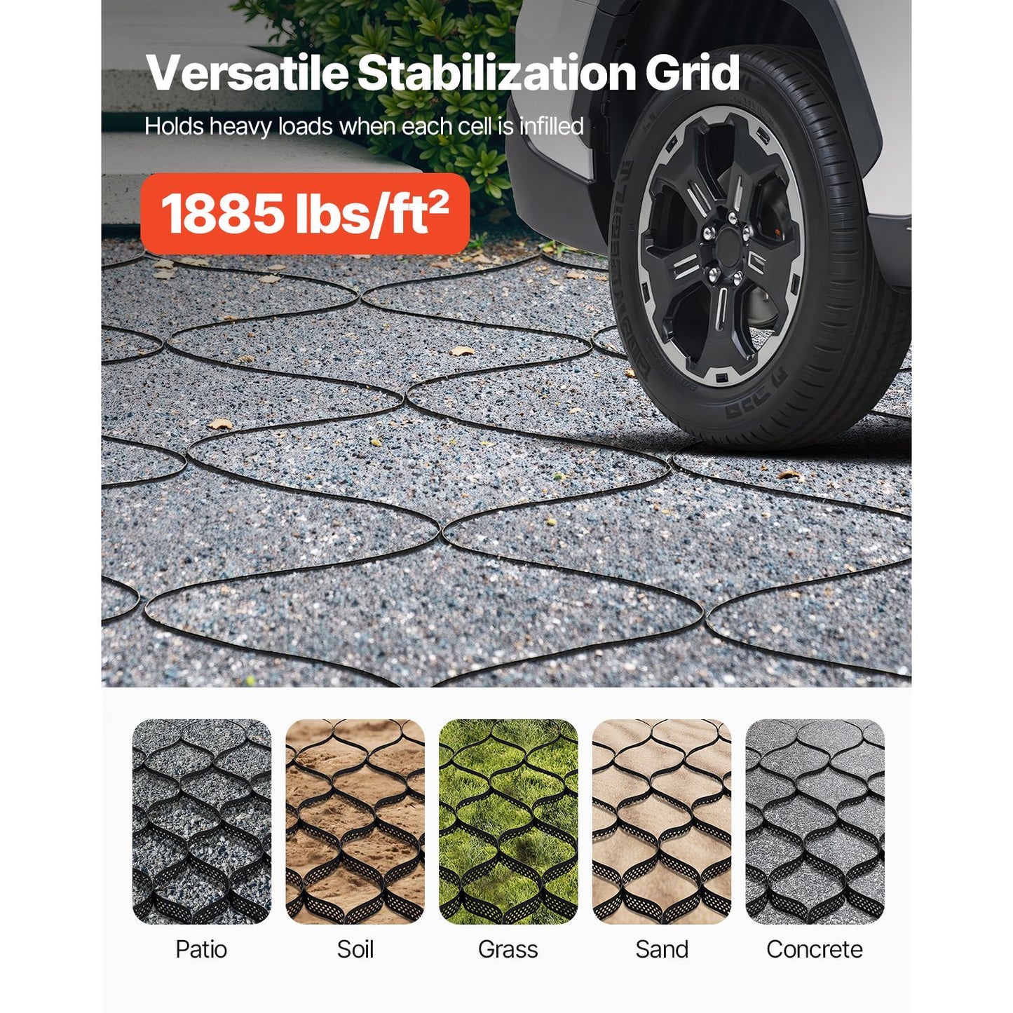Gravel Grid, 3 Inch Depth, 24.93 x 9.52 FT / 7600 x 2900 mm, 1880 LBS Per Sq ft Grass Ground Retainer, Permeable Geo Grids Driveway Stabilization, for Garden, Patio, Walkway, RV Parking Slopes