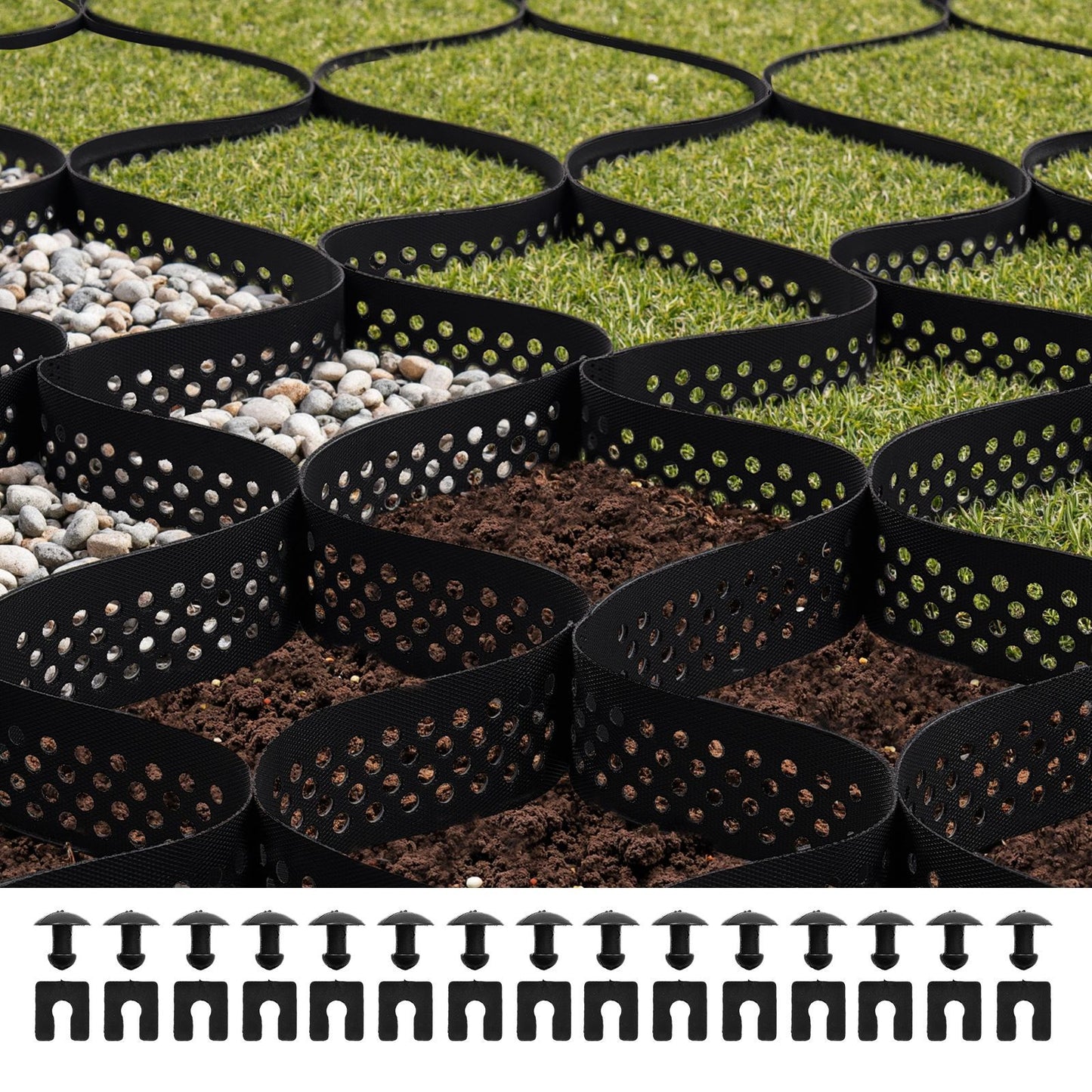 Gravel Grid, 3 Inch Depth, 24.93 x 9.52 FT / 7600 x 2900 mm, 1880 LBS Per Sq ft Grass Ground Retainer, Permeable Geo Grids Driveway Stabilization, for Garden, Patio, Walkway, RV Parking Slopes