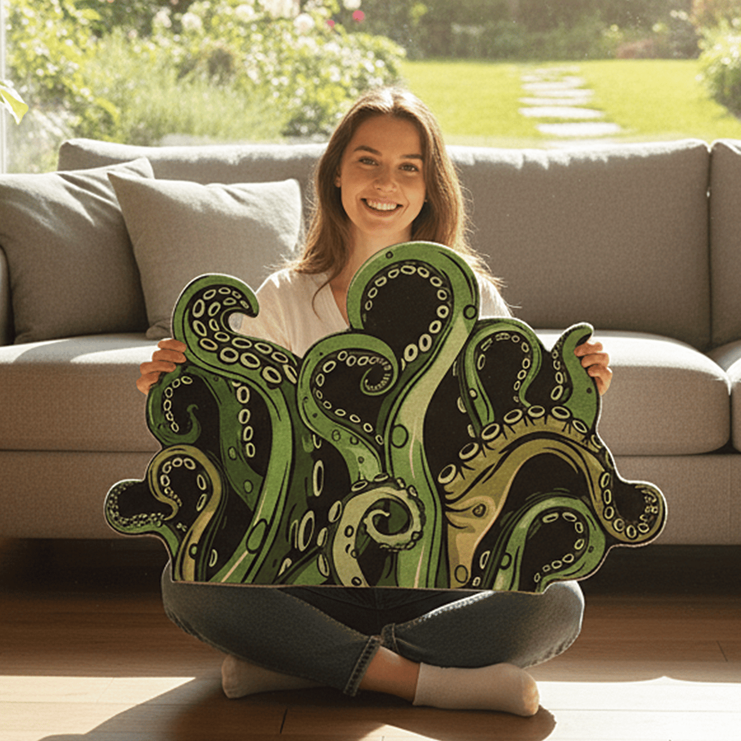 Green And Purple Cthulhu Rugs Water Absorbent Bath Mat Octopus Anime Rug Graphic Gothic Bathroom Rugs Fantasy Decorate, Non Slip Backing, Unique Gift & Decor for Gamers, 27x18 in