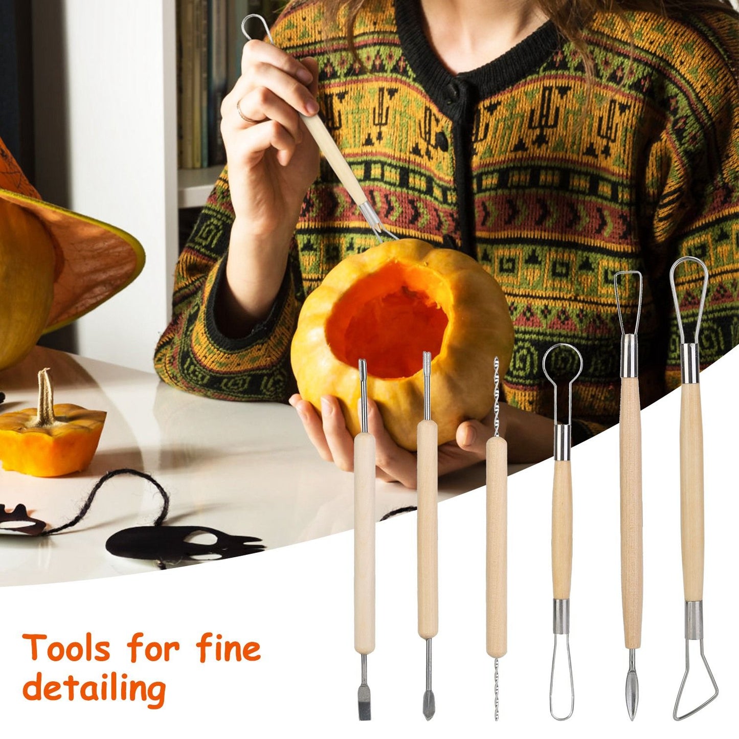Halloween 13PCS Pumpkin Carving Kit, All-in-One Jack-O-Lantern Tool Set with Stainless Steel Blades (Anti-Rust), Anti-Slip Handles - Includes Scooper/Drill/Saws/Etching Tools, Ideal Gift for Family