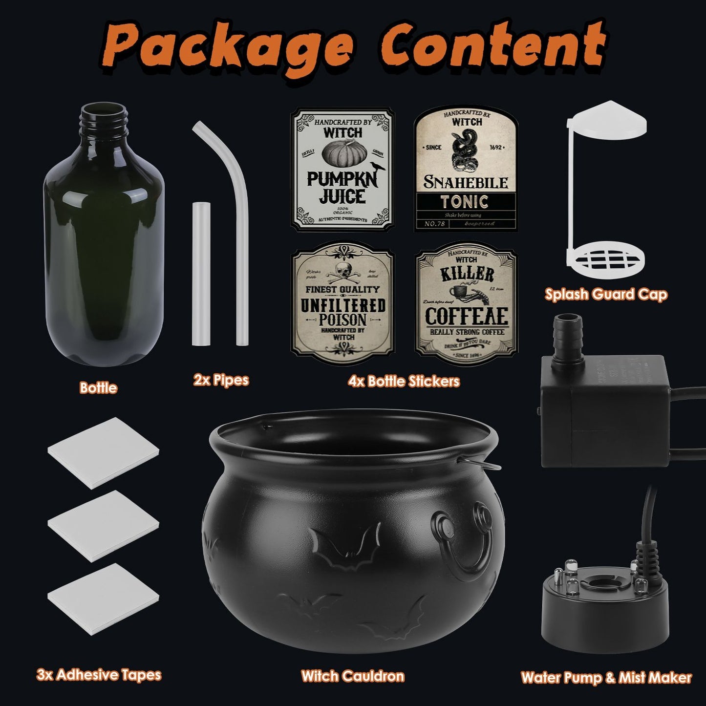 Halloween Spooky Decor: Floating Bottle with Witch Cauldron - 2-in-1 Mist & Green LED Light, Effective Splash Guard, Easy Setup, Ideal for Halloween Parties, Haunted Houses & Themed Events