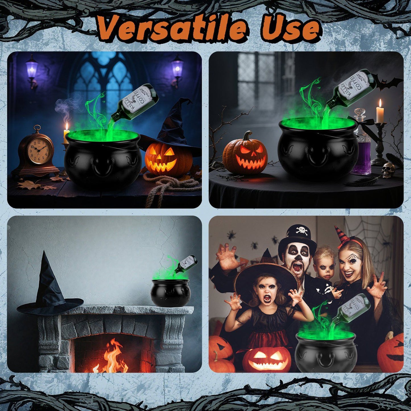 Halloween Spooky Decor: Floating Bottle with Witch Cauldron - 2-in-1 Mist & Green LED Light, Effective Splash Guard, Easy Setup, Ideal for Halloween Parties, Haunted Houses & Themed Events
