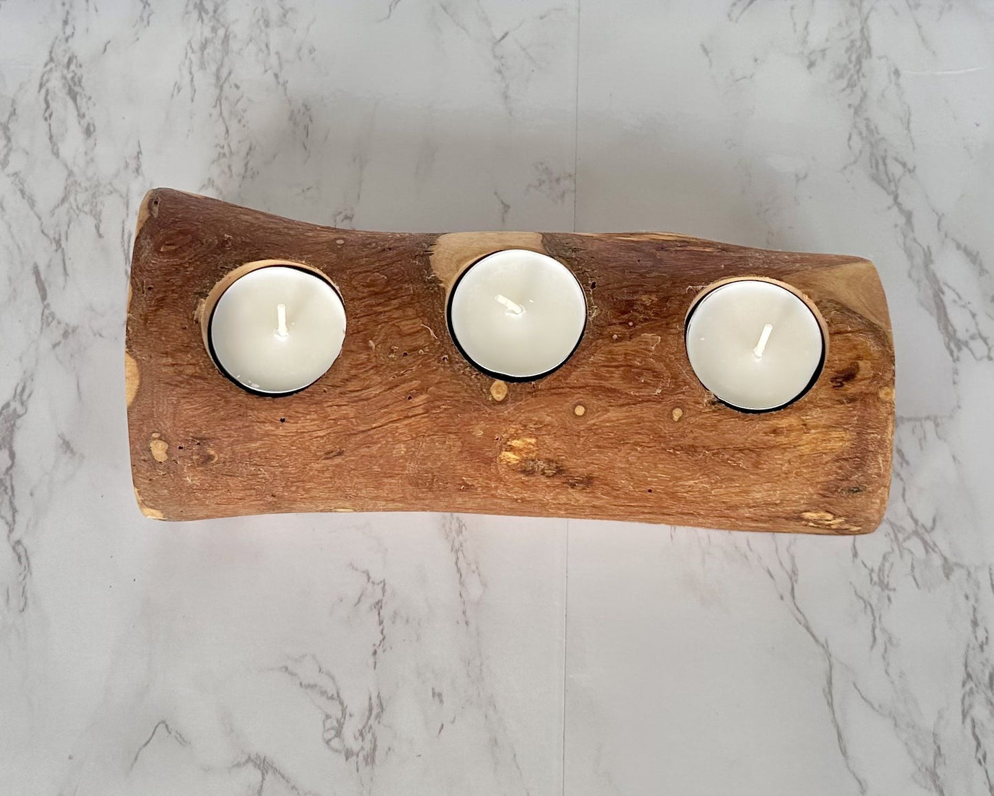 Handcrafted Olive Wood Candle Holder - Rustic 3-Candle and 5-Candle Centerpiece Tray for Dining Table, Living Room and Home Decor