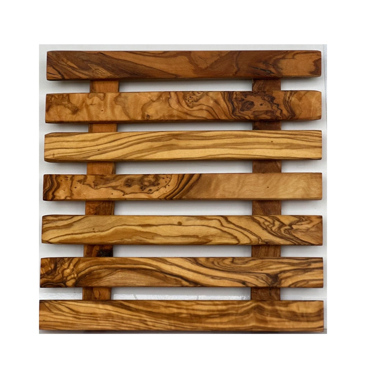 Handcrafted Square Olive Wood Pan Coaster - Natural Wood Heat Resistant Trivet for Hot Pots, Pans, and Dishes - Elegant Rustic Kitchen Decor and Table Protection - 1 Piece