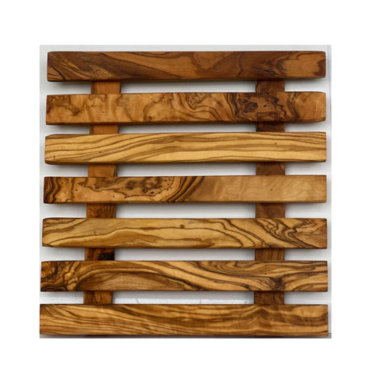 Handcrafted Square Olive Wood Pan Coaster - Natural Wood Heat Resistant Trivet for Hot Pots, Pans, and Dishes - Elegant Rustic Kitchen Decor and Table Protection - 1 Piece