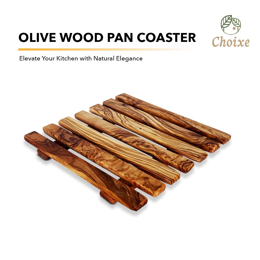 Handcrafted Square Olive Wood Pan Coaster - Natural Wood Heat Resistant Trivet for Hot Pots, Pans, and Dishes - Elegant Rustic Kitchen Decor and Table Protection - 1 Piece