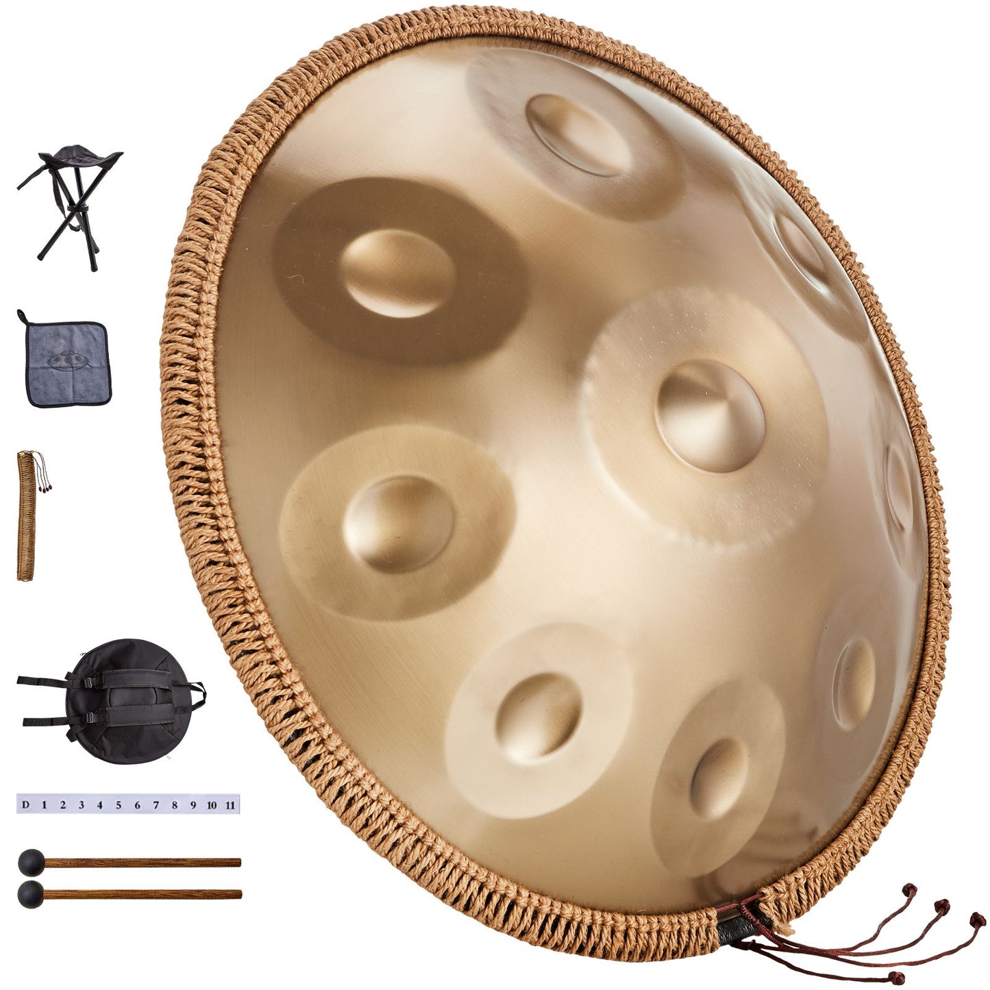 Handpan Drum, 22 in & 9 Notes, D Minor Hand Drum, Hand Pan Drum Instrument with Mallets, 440Hz Handpan Stand & Carry Bag, Steel Healing Sound Drum, Percussion Instruments for Adults Beginners