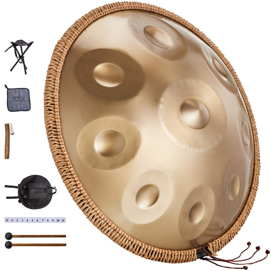 Handpan Drum, 22 in & 9 Notes, D Minor Hand Drum, Hand Pan Drum Instrument with Mallets, 440Hz Handpan Stand & Carry Bag, Steel Healing Sound Drum, Percussion Instruments for Adults Beginners