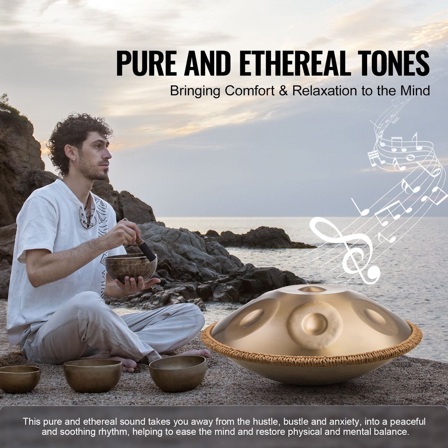 Handpan Drum, 22 in & 9 Notes, D Minor Hand Drum, Hand Pan Drum Instrument with Mallets, 440Hz Handpan Stand & Carry Bag, Steel Healing Sound Drum, Percussion Instruments for Adults Beginners
