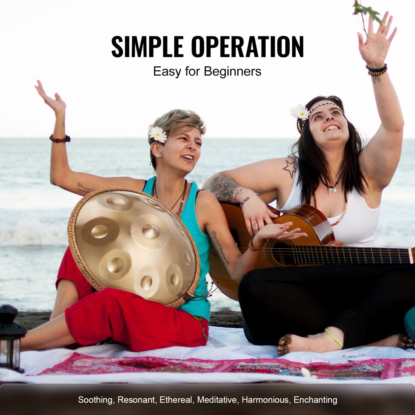 Handpan Drum, 22 in & 9 Notes, D Minor Hand Drum, Hand Pan Drum Instrument with Mallets, 440Hz Handpan Stand & Carry Bag, Steel Healing Sound Drum, Percussion Instruments for Adults Beginners