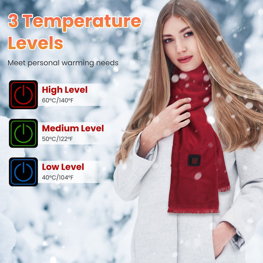 Heated Scarf USB Powered - 3 Heat Settings (Low/Medium/High), Soft Skin-Friendly, Washable, Stylish Colors for Winter Hiking/Camping/Birthday Gifts